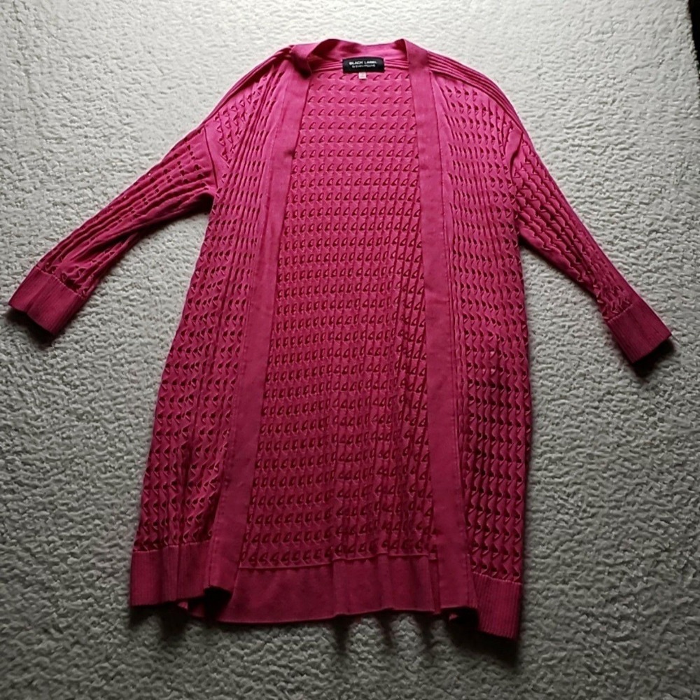 Black Label By Evan-Picone Cardigan Sweater Womens Large Pink Open Knit‎ Long